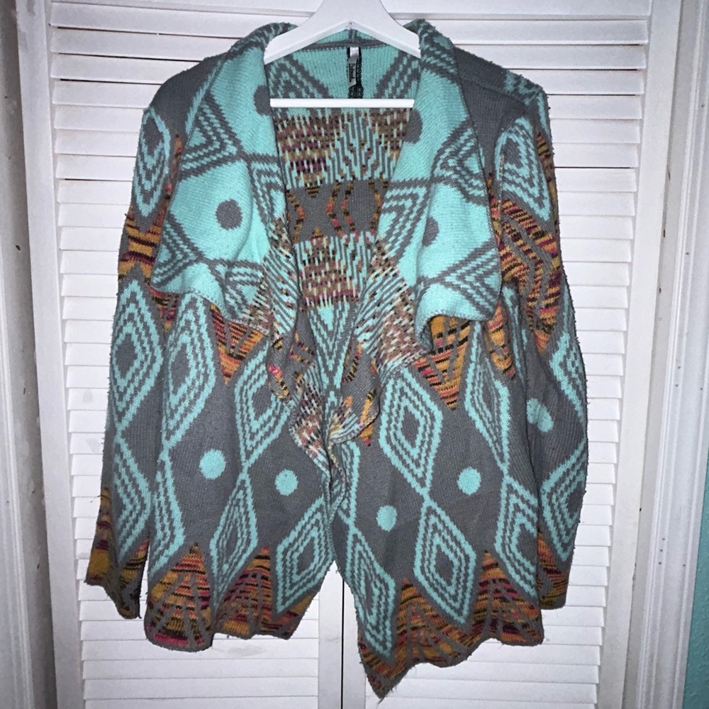 Petrol teal Aztec open front cardigan size small/medium